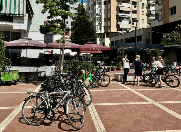 Bikes and Ebikes parked at the New Bazar VisitAlb Travel location