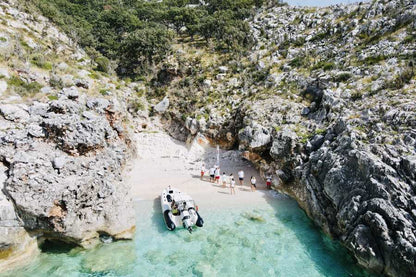 speed boat tour vlore day trip travel adventure summer beach fun tourism sea cave drone hidden